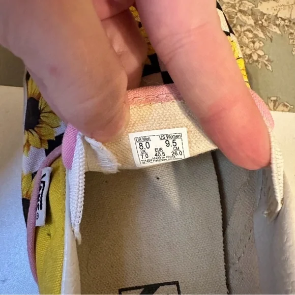 VANS Sunflower Checkerboard Pink Yellow Slip On Sneaker Shoes Women’s 9.5 Men 8 - Picture 6 of 6